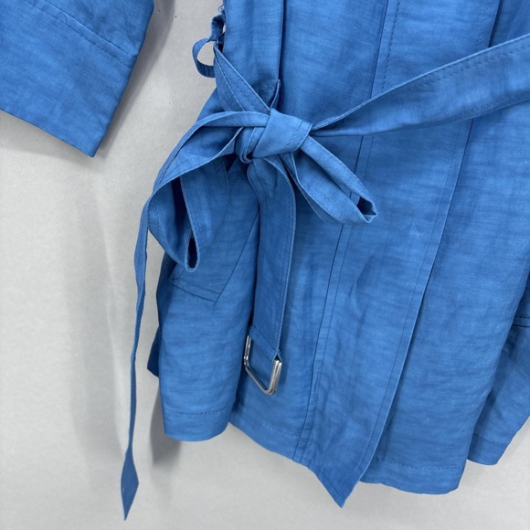 Lafayette 148 Jacket Womens 8 Blue Linen Cupro Belted Full Zip 3/4 Sleeve Coat - Picture 5 of 16